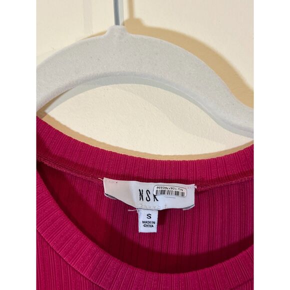 NSK Pink Ribbed Knit Midi Dress with Satin Bust Detail Fitted Bodycon - Size‎ S - Picture 3 of 7